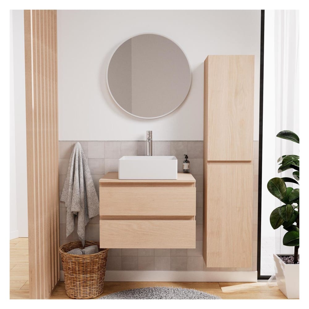 Ensemble meuble simple vasque 60cm +vasque+robinet+miroir+colonne
