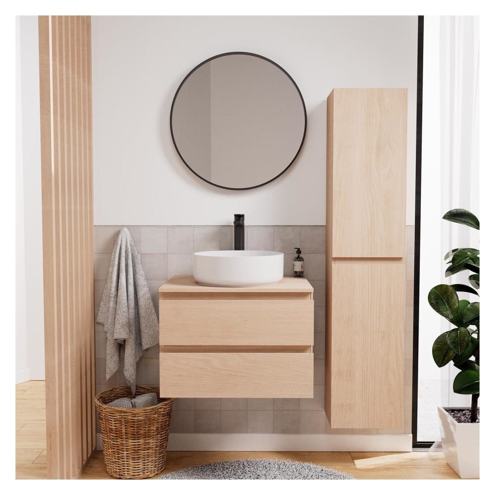 Ensemble meuble simple vasque 60cm +vasque+robinet+miroir+colonne