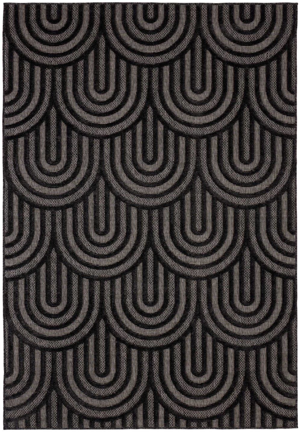 Tapis noir d'extérieur et intérieur motif arcs 80x150 cm