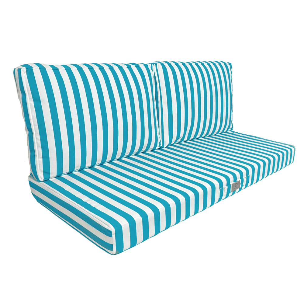 Coussins pour salon de jardin déhoussable 120x60cm rayure turquoise