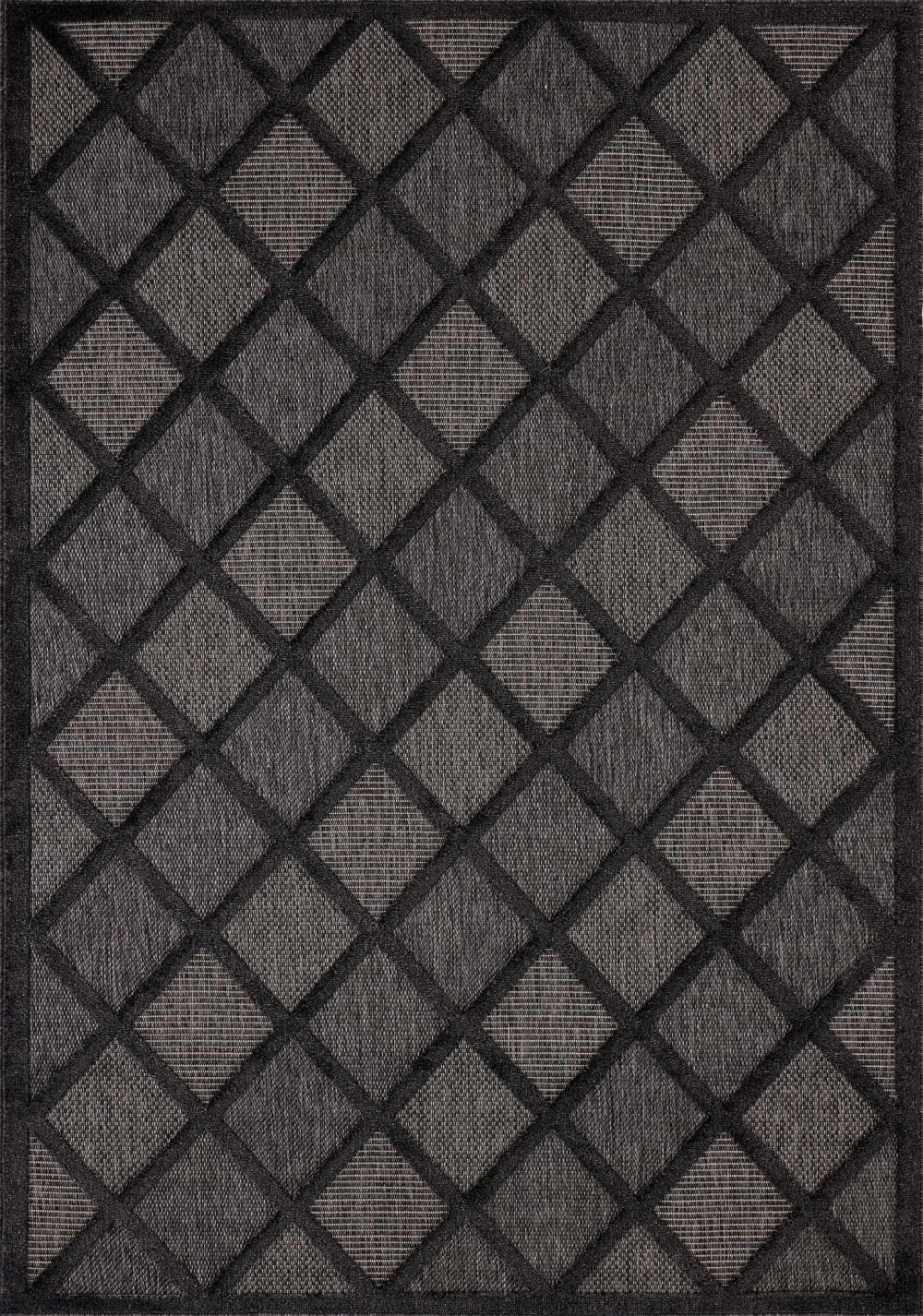 Tapis noir intérieur et extérieur motif quadrillage 160x230 cm