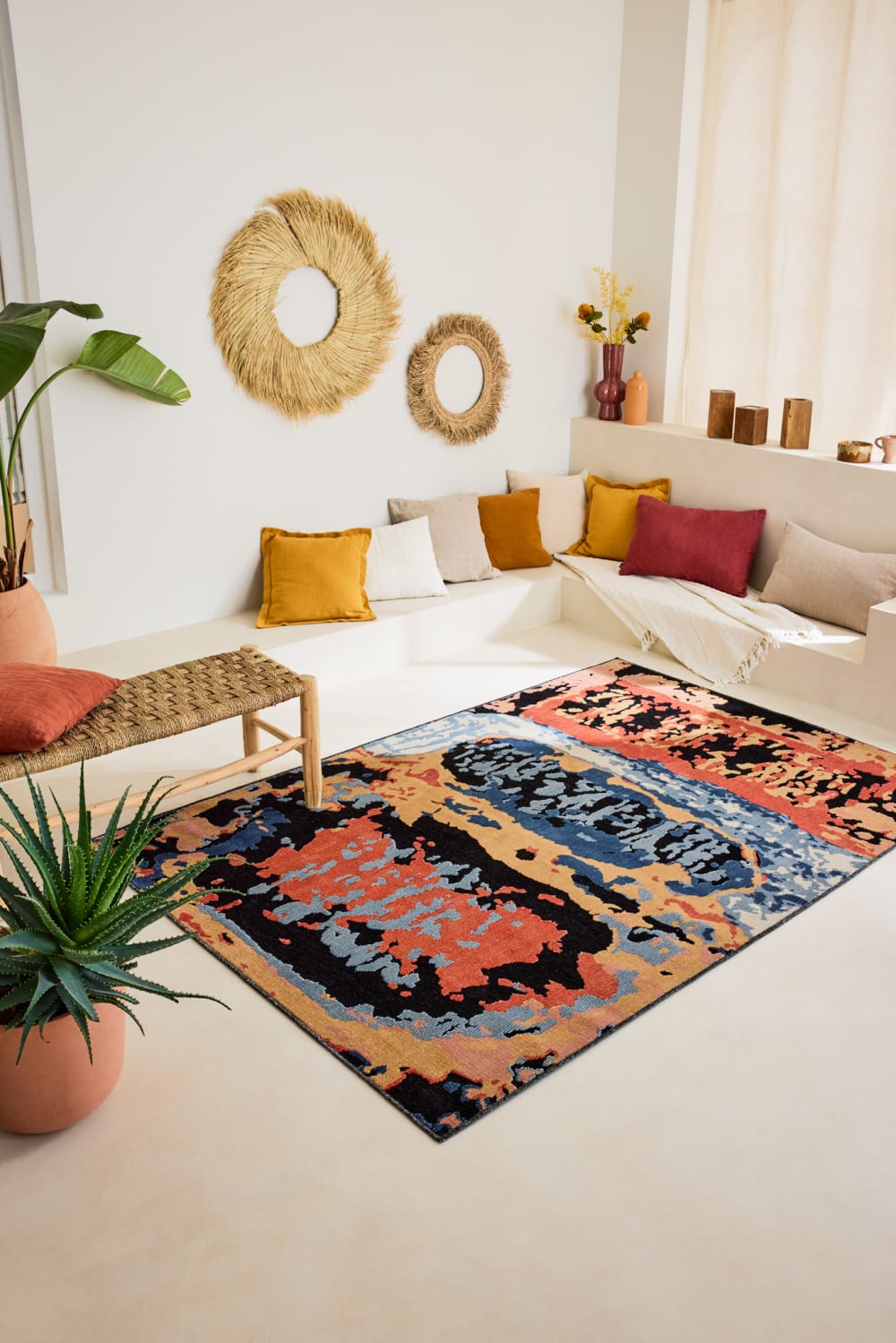 Tapis intérieur extérieur motif en relief abstrait noir 266x380 cm