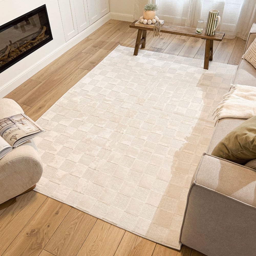 Tapis intérieur extérieur motif en relief damier blanc 266x380 cm