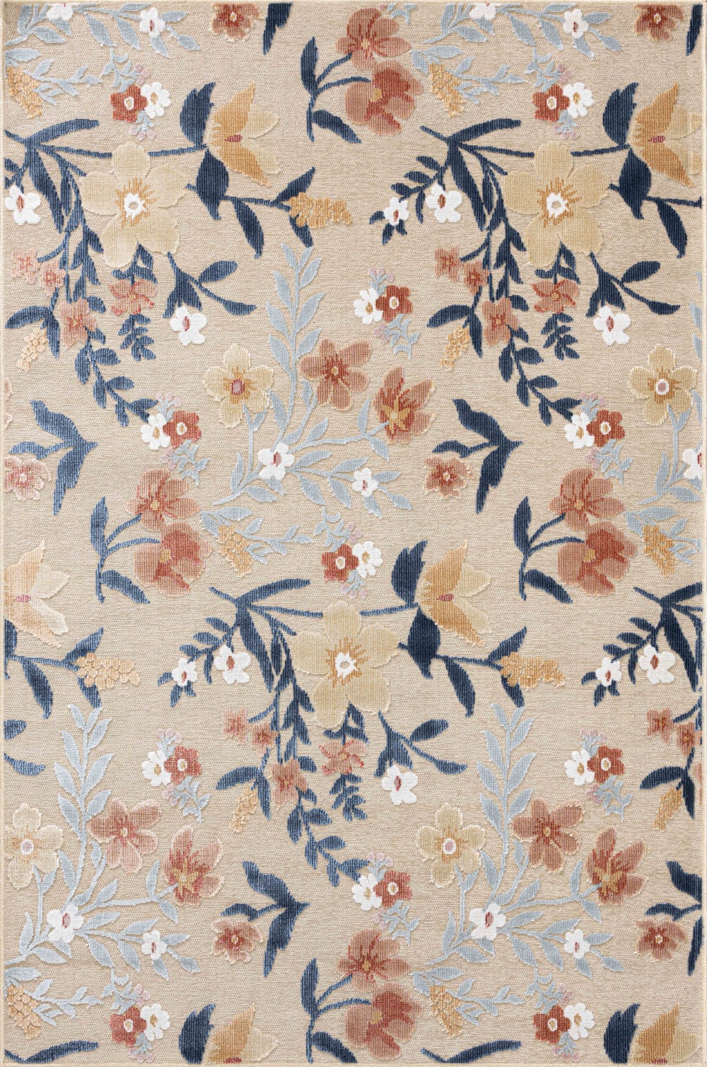 Tapis intérieur extérieur motif en relief fleurs beige 117x170 cm