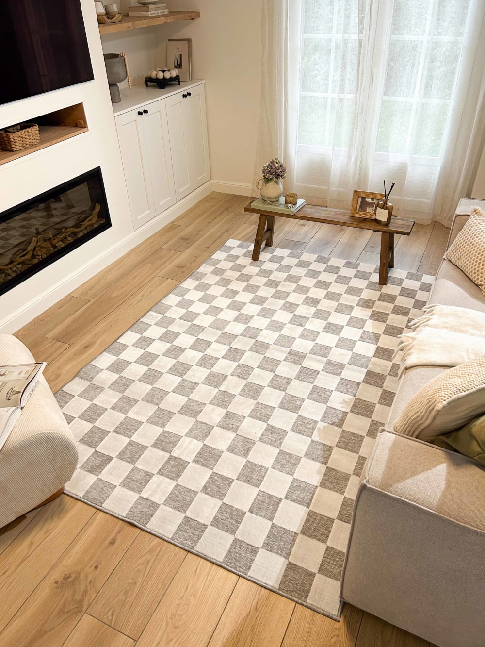 Tapis intérieur extérieur motif en relief damier gris 190x290 cm