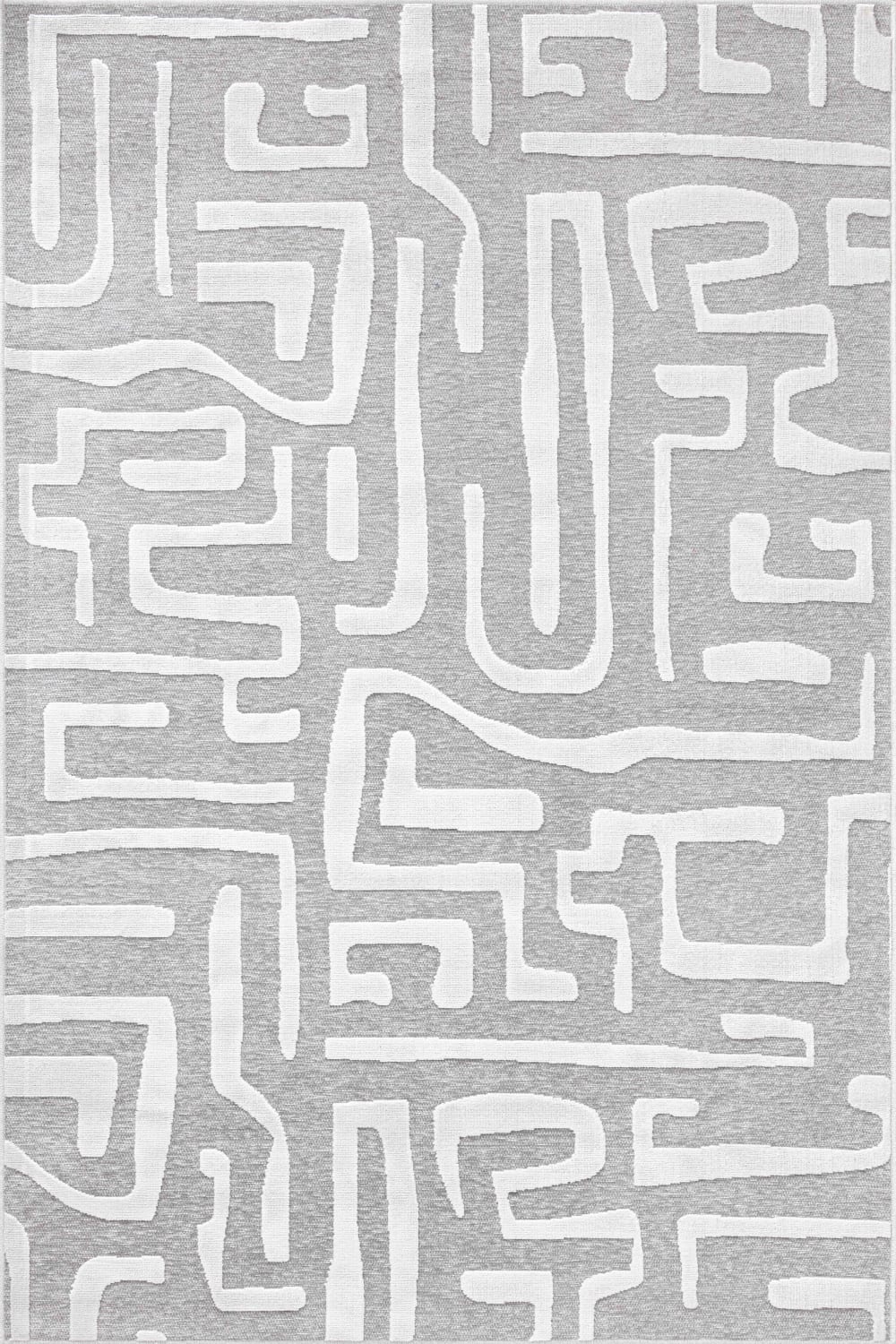 Tapis intérieur extérieur motif en relief labyrinthe gris 114x170 cm