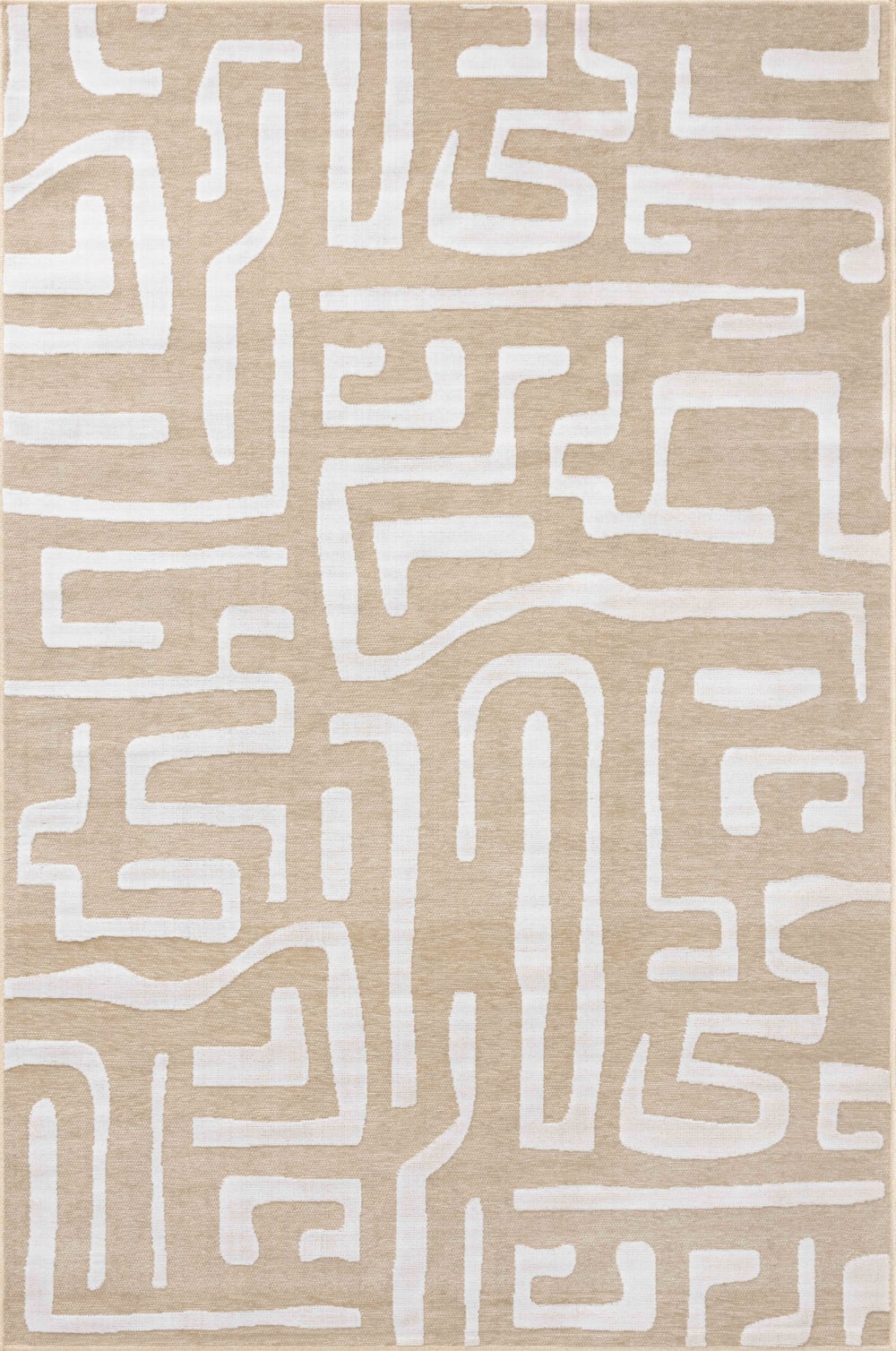 Tapis intérieur extérieur motif en relief labyrinthe beige 114x170 cm