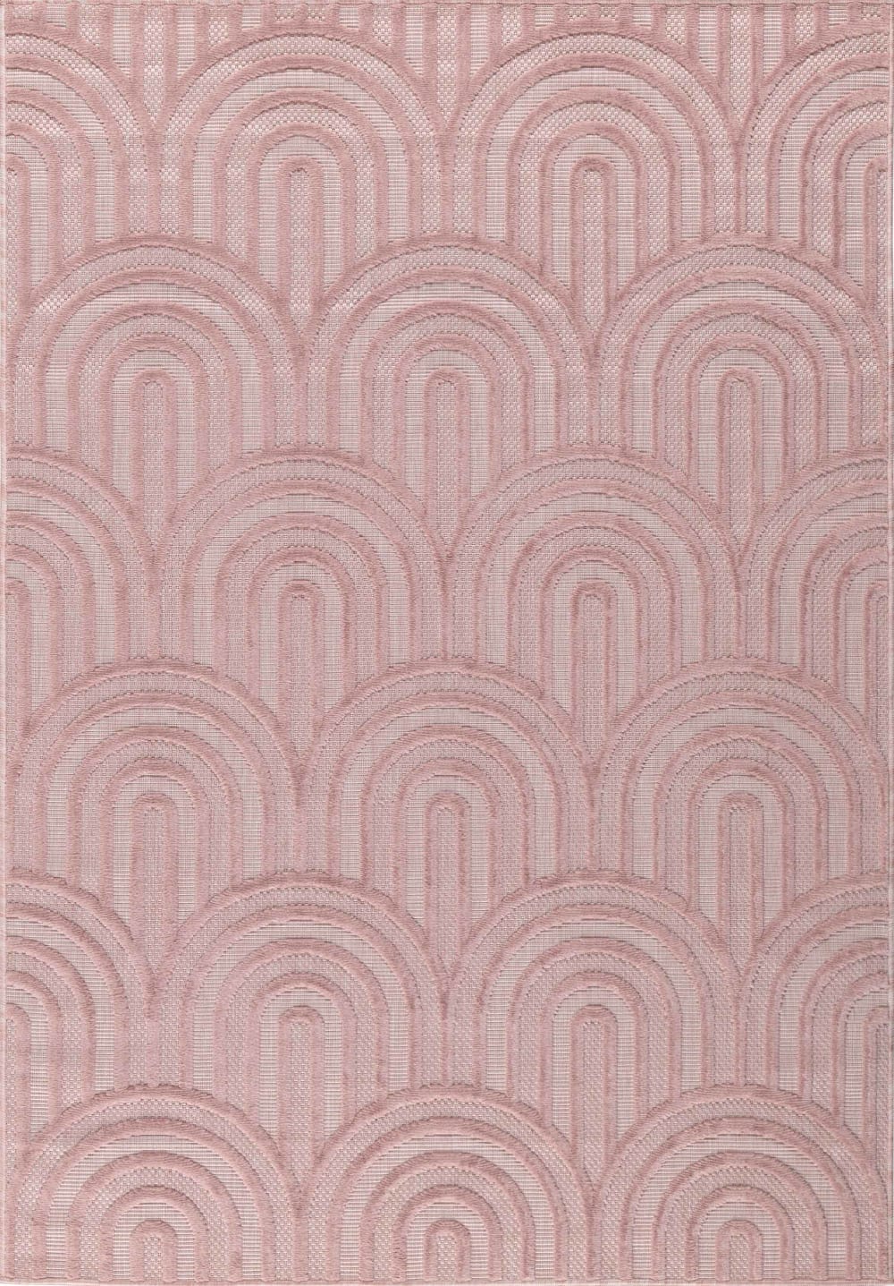 Tapis rose d'extérieur et intérieur motif arcs 200x290 cm