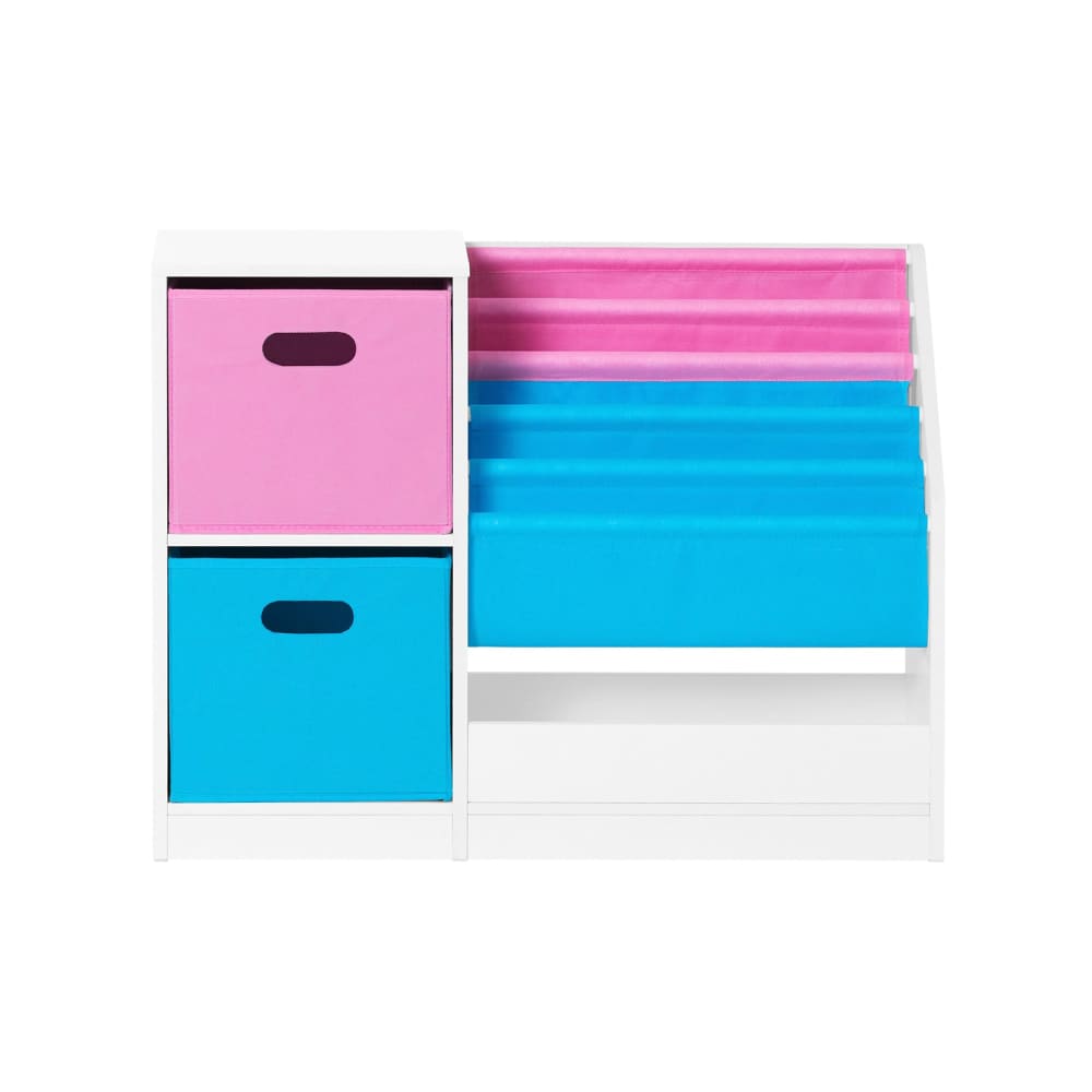 Bibliothèque enfant 1 compartiment, 2 paniers, 5 étagères effet bois