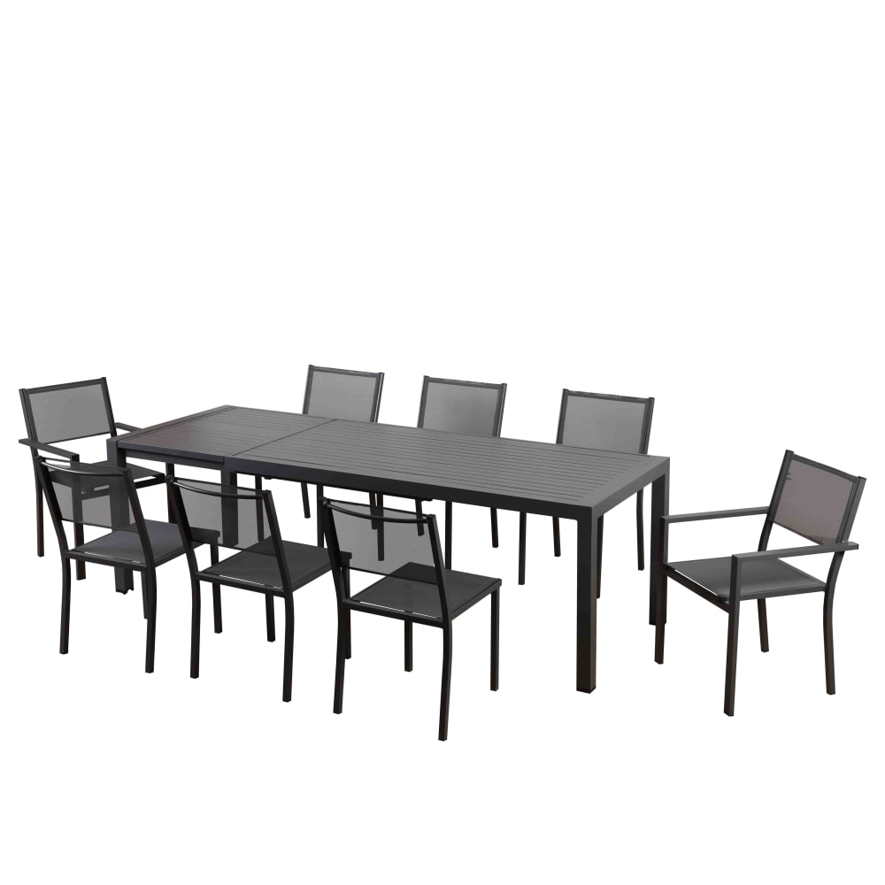 Ensemble repas gris foncé en aluminium table extensible