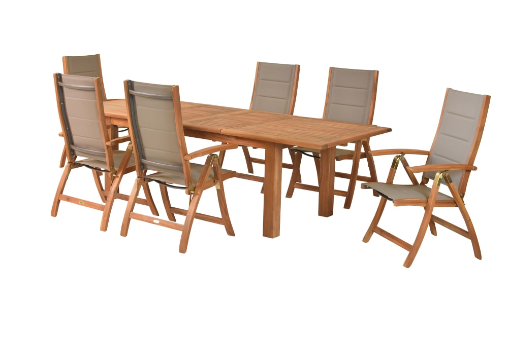 Merxx Set 7tlg., 6 Klappsessel, Doppelausziehtisch, Akazie/Textil style modern Braun Holz