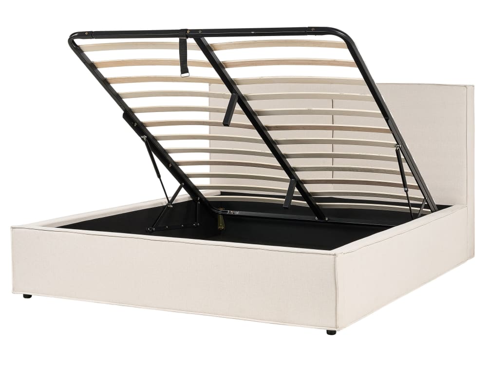 Lit double en tissu beige 160x200