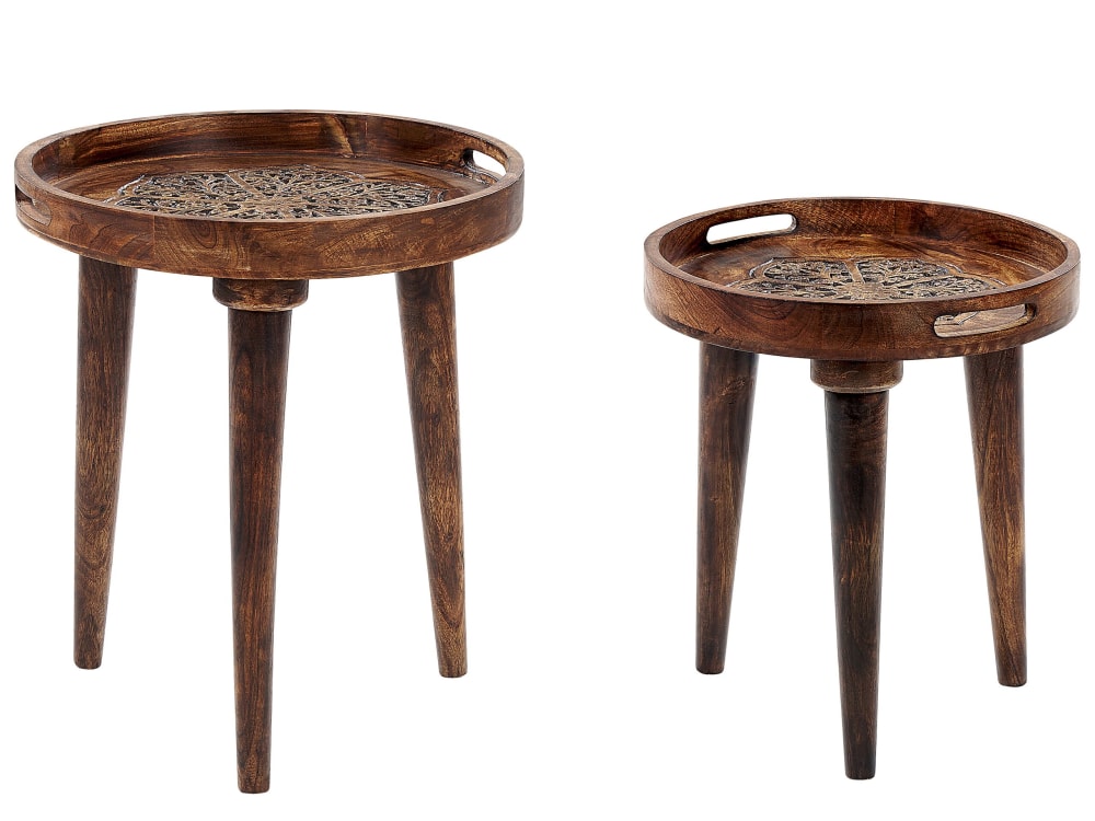 Beistelltisch 2Er Set Aus Mangoholz, Braun