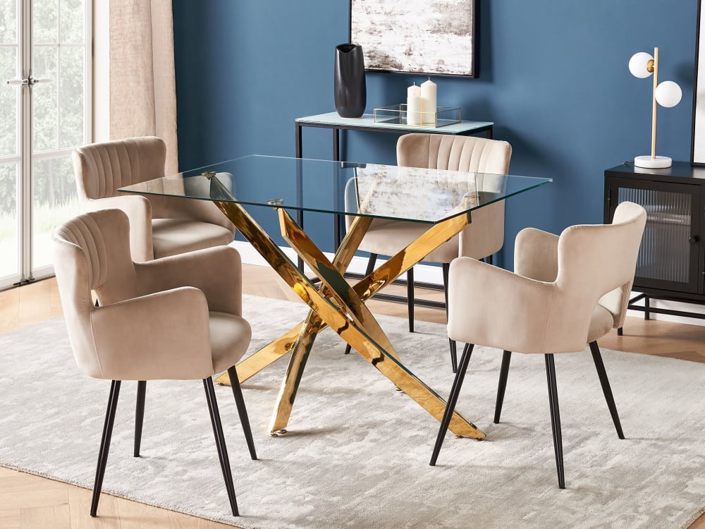 Esszimmertisch 4 Personen aus Sicherheitsglas, gold - Maisons Du