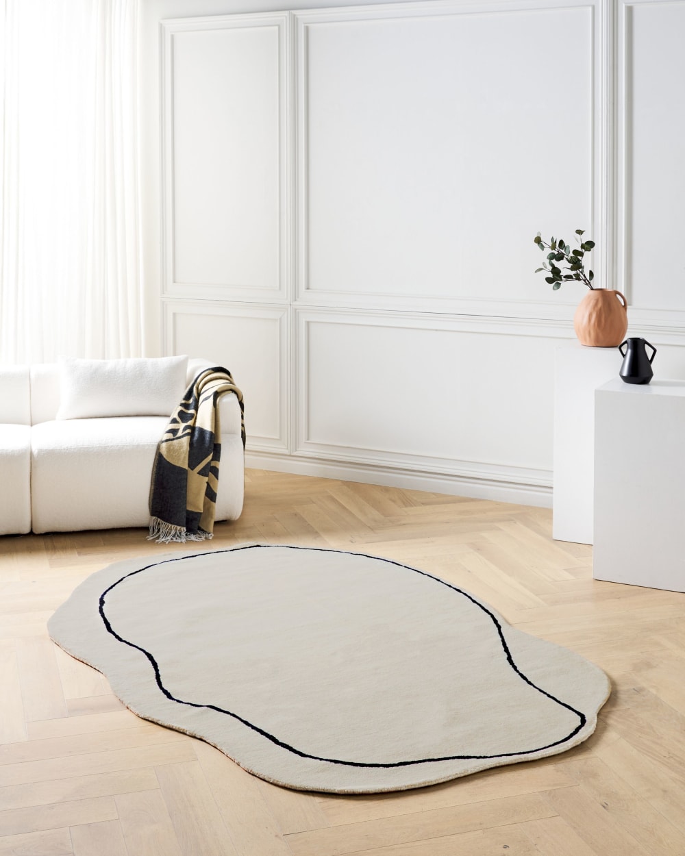 Kurzflor Teppich aus Stoff 230 x 160cm, beige - Maisons Du Monde