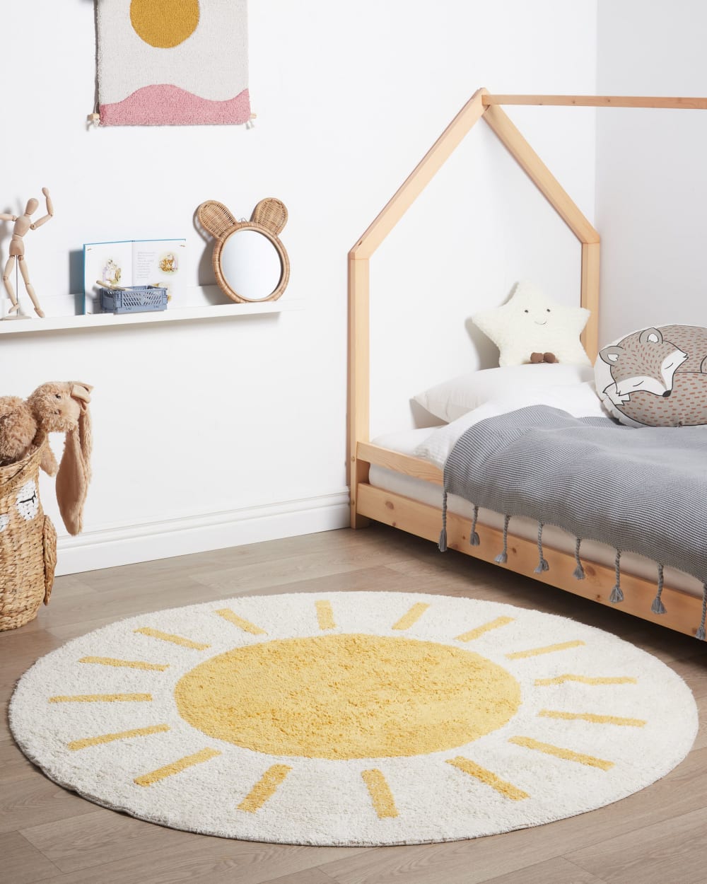 Kurzflor Teppich aus Stoff 140 x 140cm, beige - Maisons Du Monde
