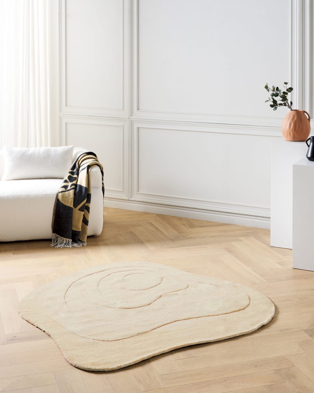 Kurzflor Teppich aus Stoff 160 x 160cm, beige - Maisons Du Monde