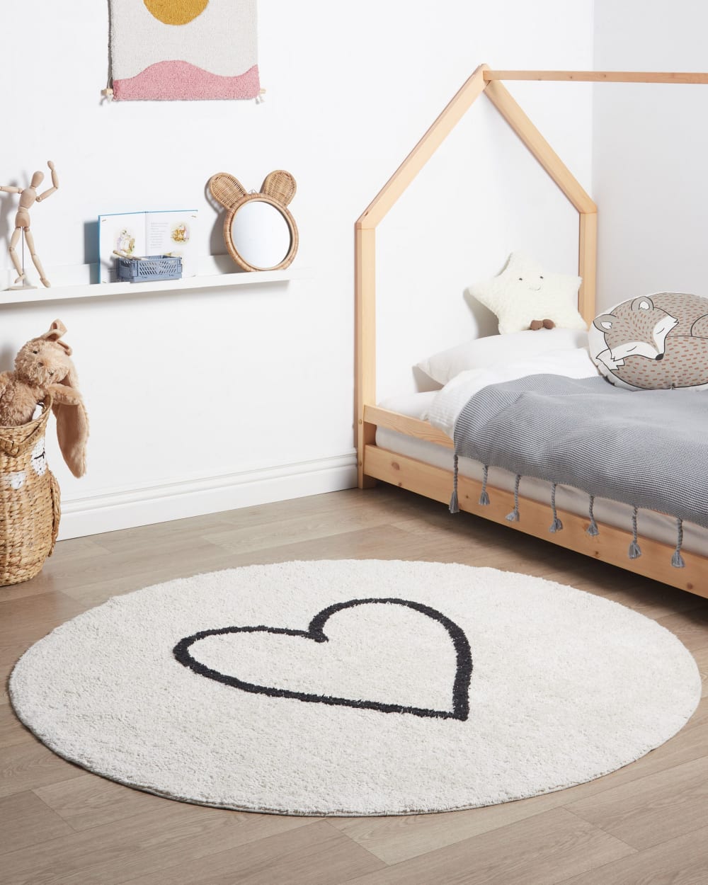 Kurzflor Teppich aus Stoff 140 x 140cm, beige - Maisons Du Monde