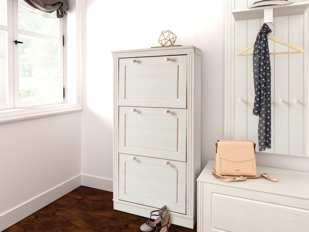 Loft24 Schuhschrank mit 3 Kipptüren aus Kiefer, weiß - Holz