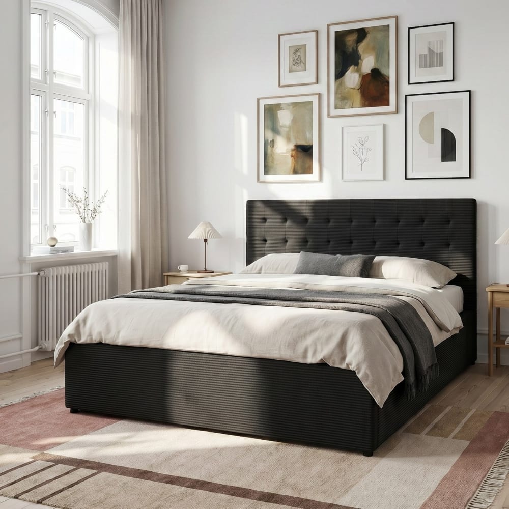 Loft24 Bett aus Stoff 180x200 cm, Anthrazit Grau Stoff
