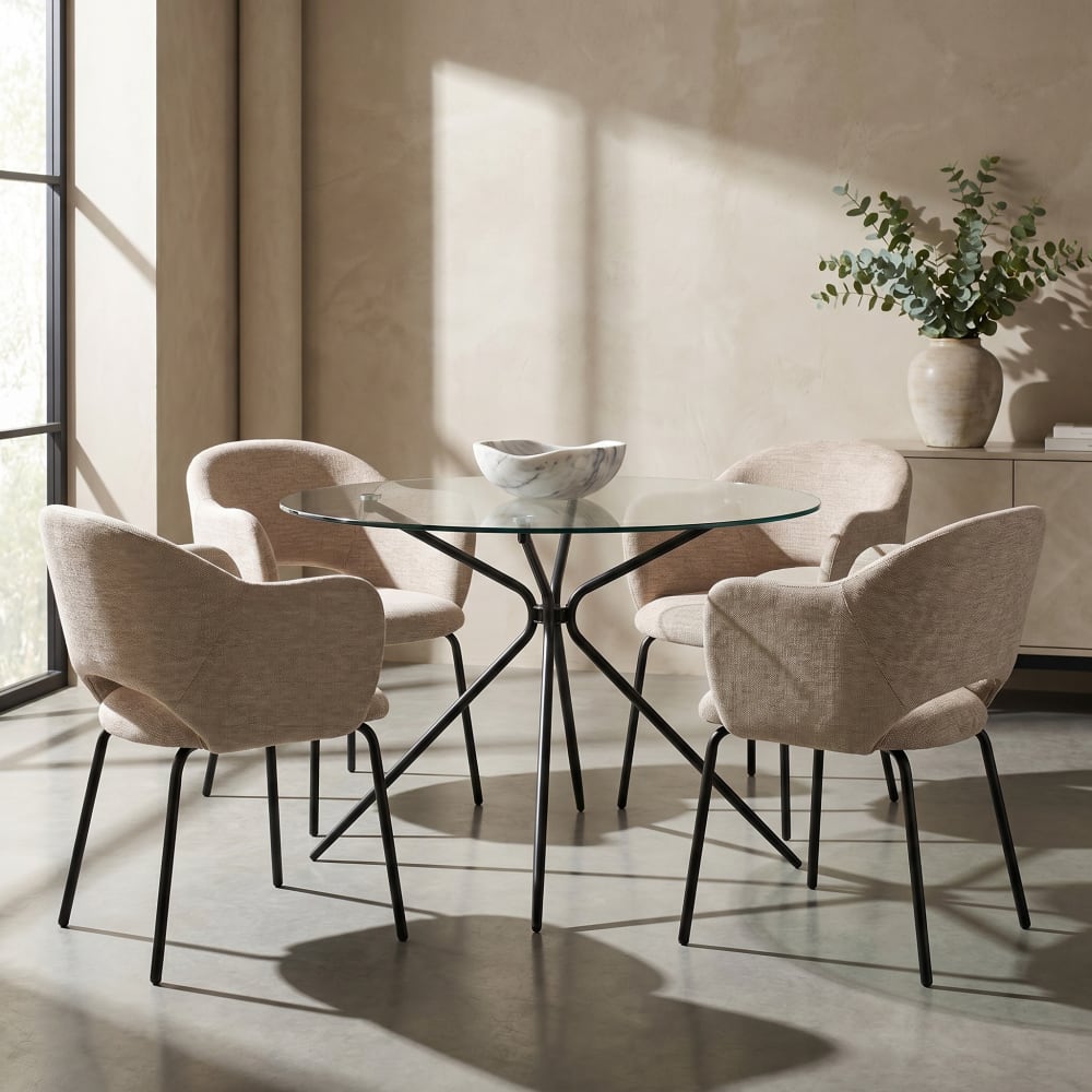 Loft24 Esstisch für 4 Personen aus Glas und Metallgestell D107 cm, schwarz - Glas