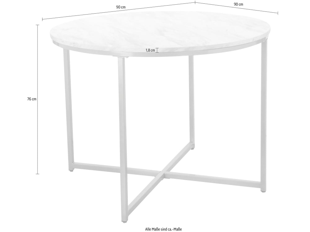 Loft24 Esstisch für 4 Personen in Marmoroptik D90 cm Weiß Spanplatte