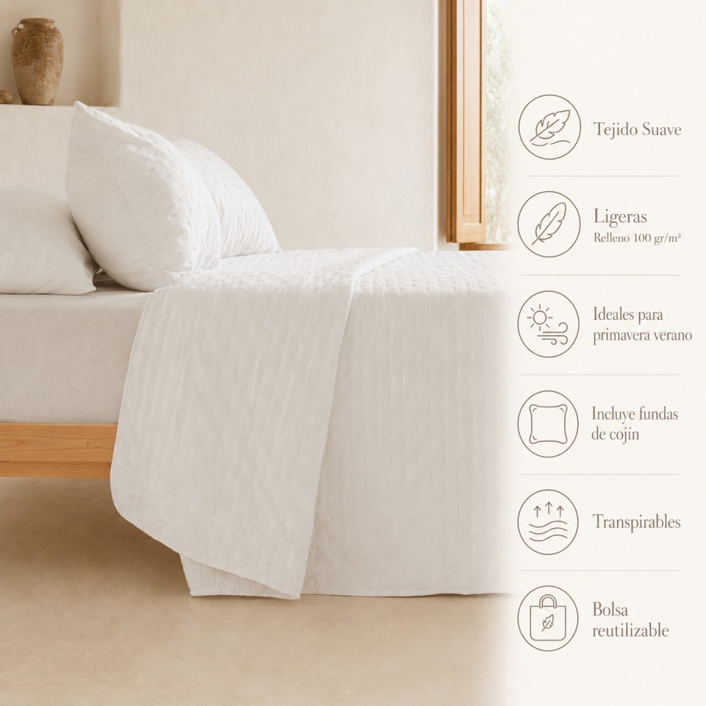 Weiche Tagesdecke, Weiß 235x270 + 2(50x70) cm - Maisons Du Monde