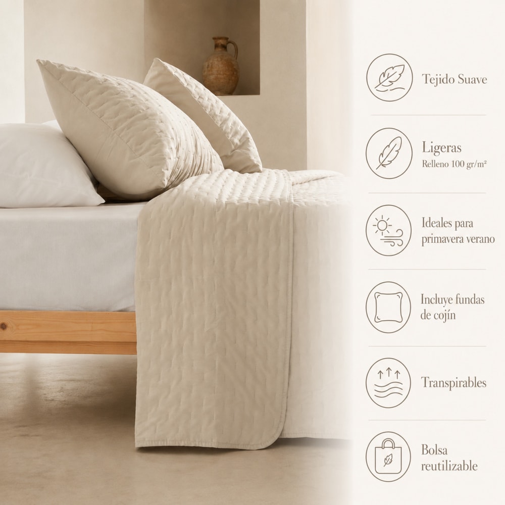 Weiche Tagesdecke, Beige 180x270 + 50x70 cm - Maisons Du Monde