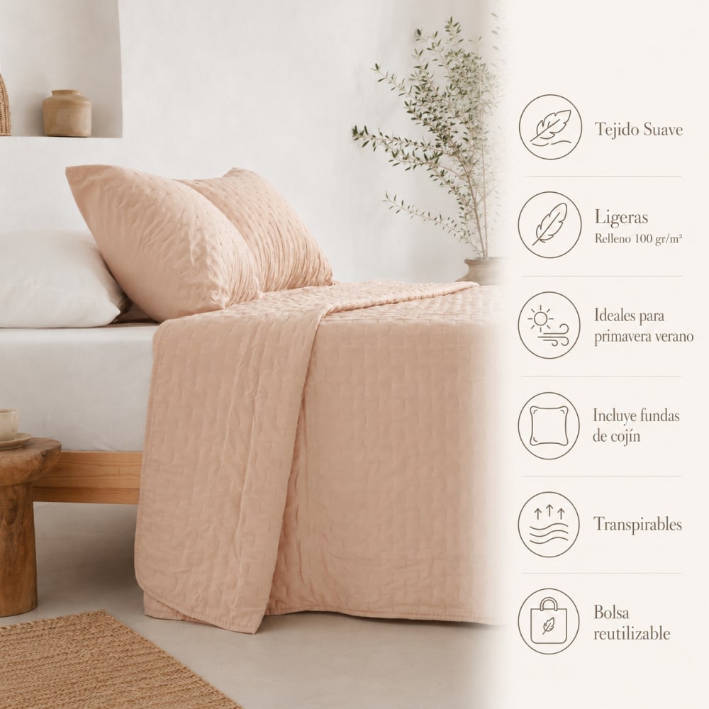 Weiche Tagesdecke, Taupe 270x270 + 2(50x70) cm - Maisons Du Monde