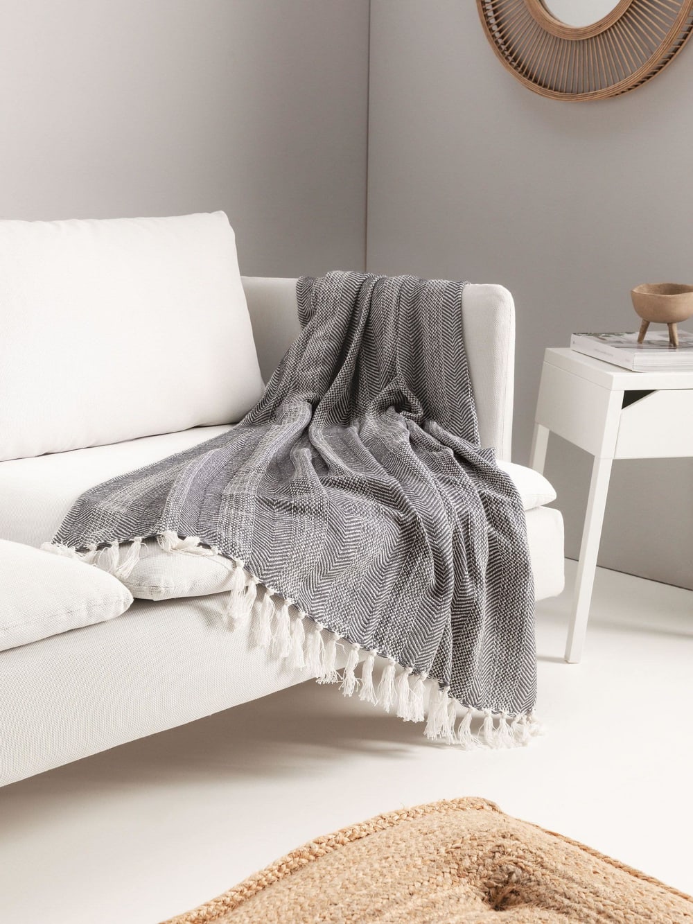 Plaid en coton anthracite 125x150