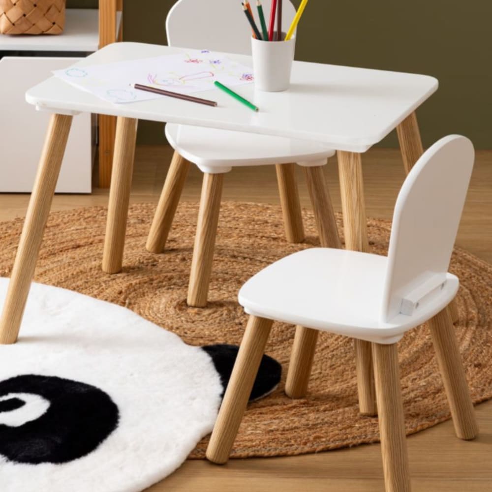 MueMue Tisch mit 2 Stühlen Kinder weiß 43x58x38 cm Spanplatte Kinder