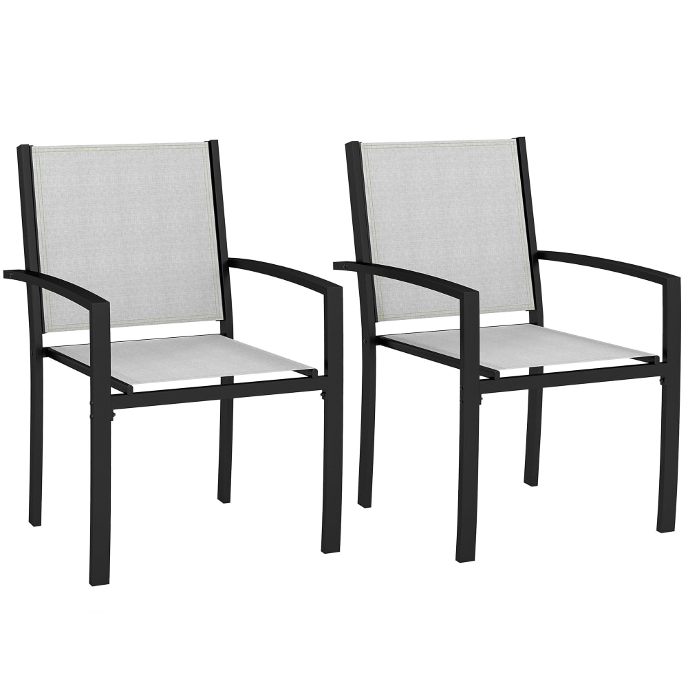 Lot de 2 chaises de jardin empilables accoudoirs cadre en acier gris