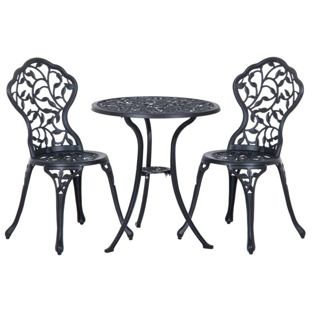 Ensemble bistrot 3 pièces salon jardin 2 personnes fonte alu noir