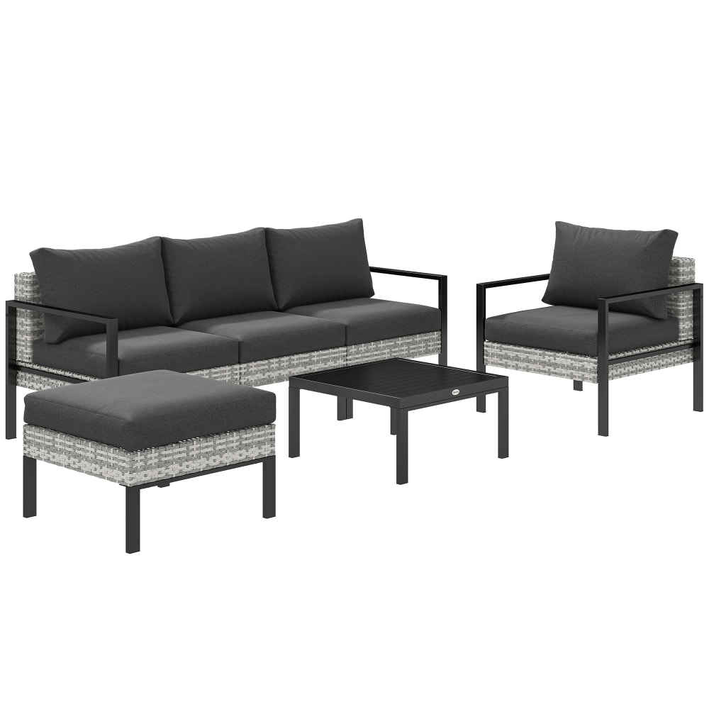 Salon de jardin extérieur 5 personnes résine tressée gris clair