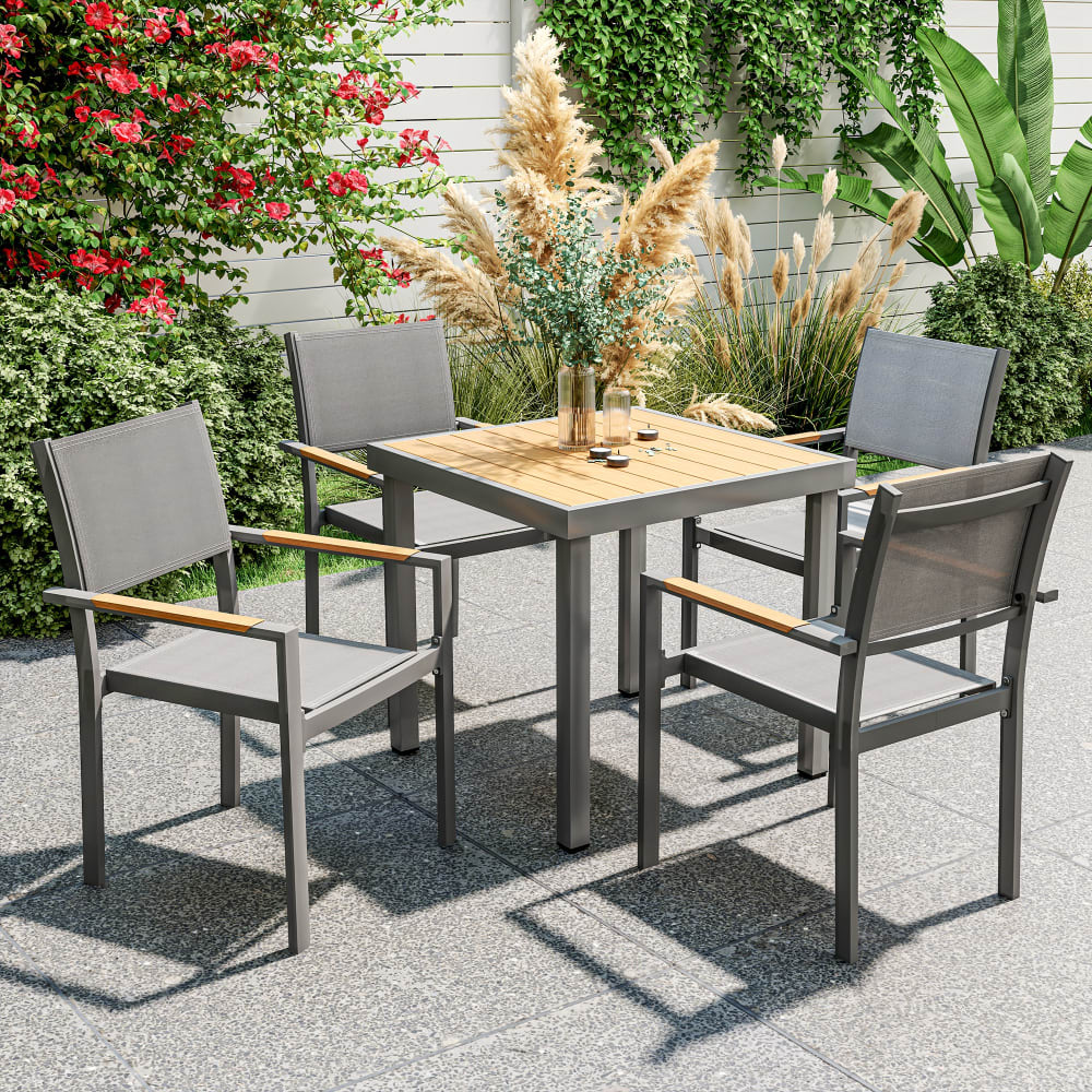 Chaises de jardin avec accoudoirs effet bois gris clair