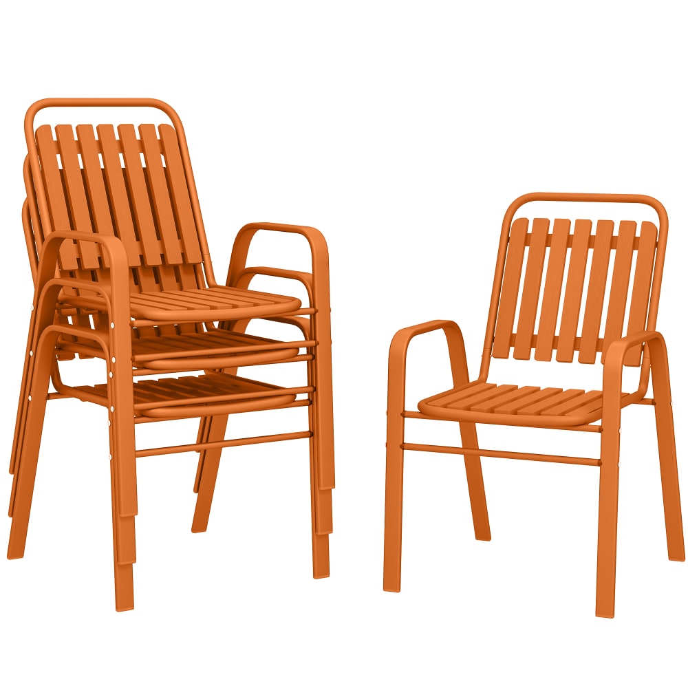 Lot de 4 chaises de jardin empilables accoudoirs cadre en acier orange