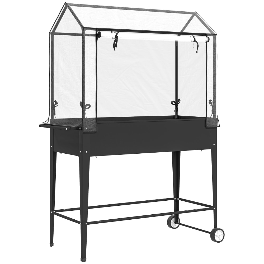 Carré potager sur pieds jardinière surélevée roues pvc noir