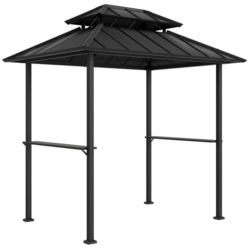 Tonnelle de barbecue double toit rigide polyester noir