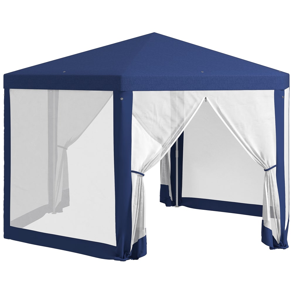 Tonnelle de jardin hexagonal 3x3,4m avec parois en maille bleu