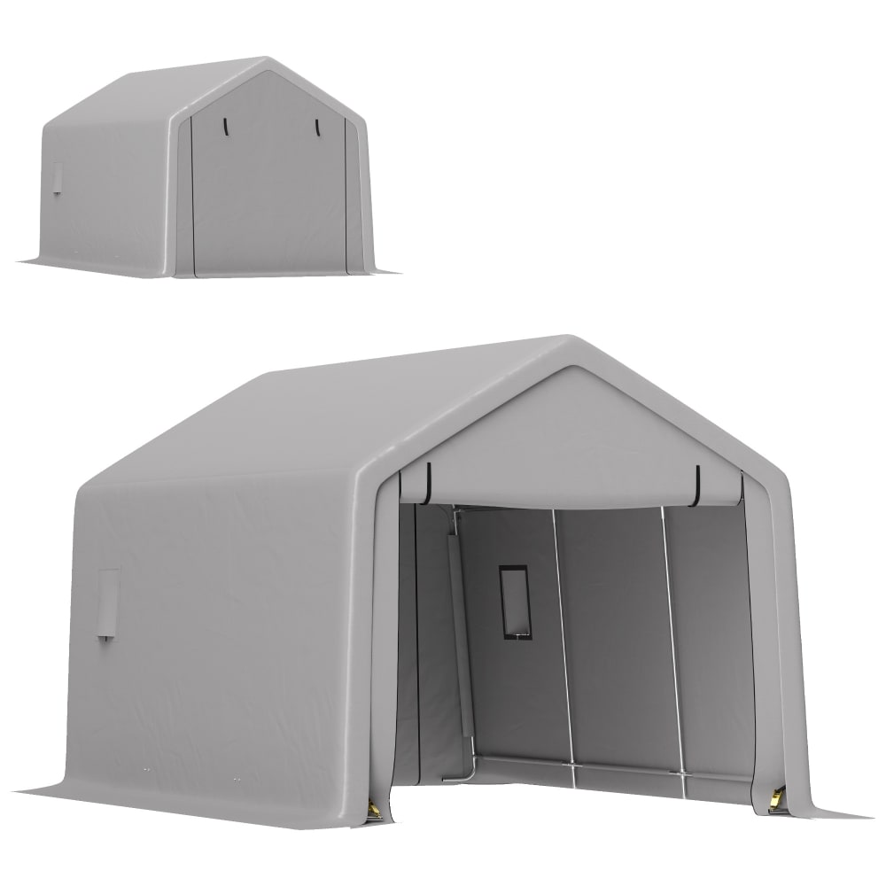 Carport avec porte enroulable amovible toile gris
