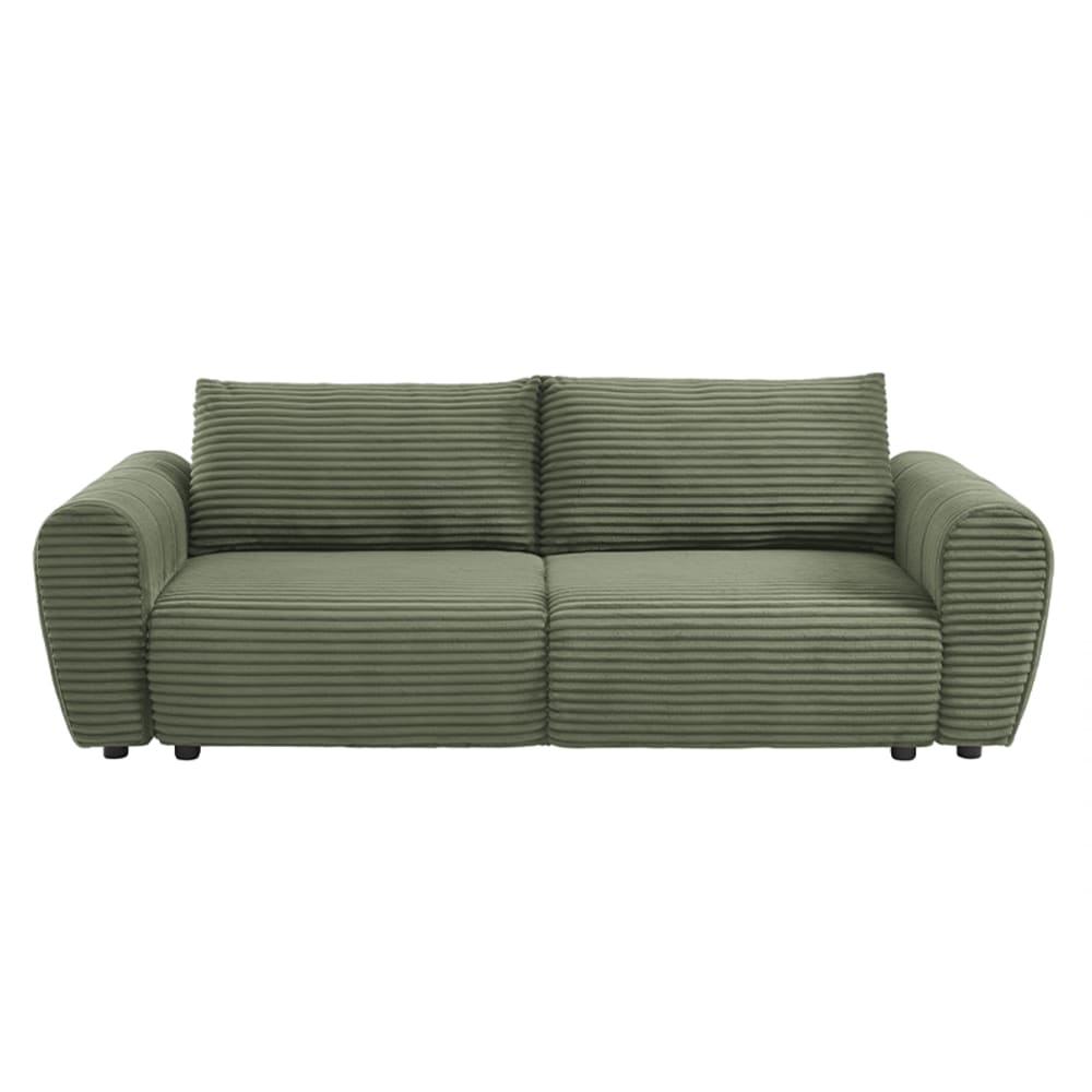 Canapé droit convertible en velours côtelé 3 places vert