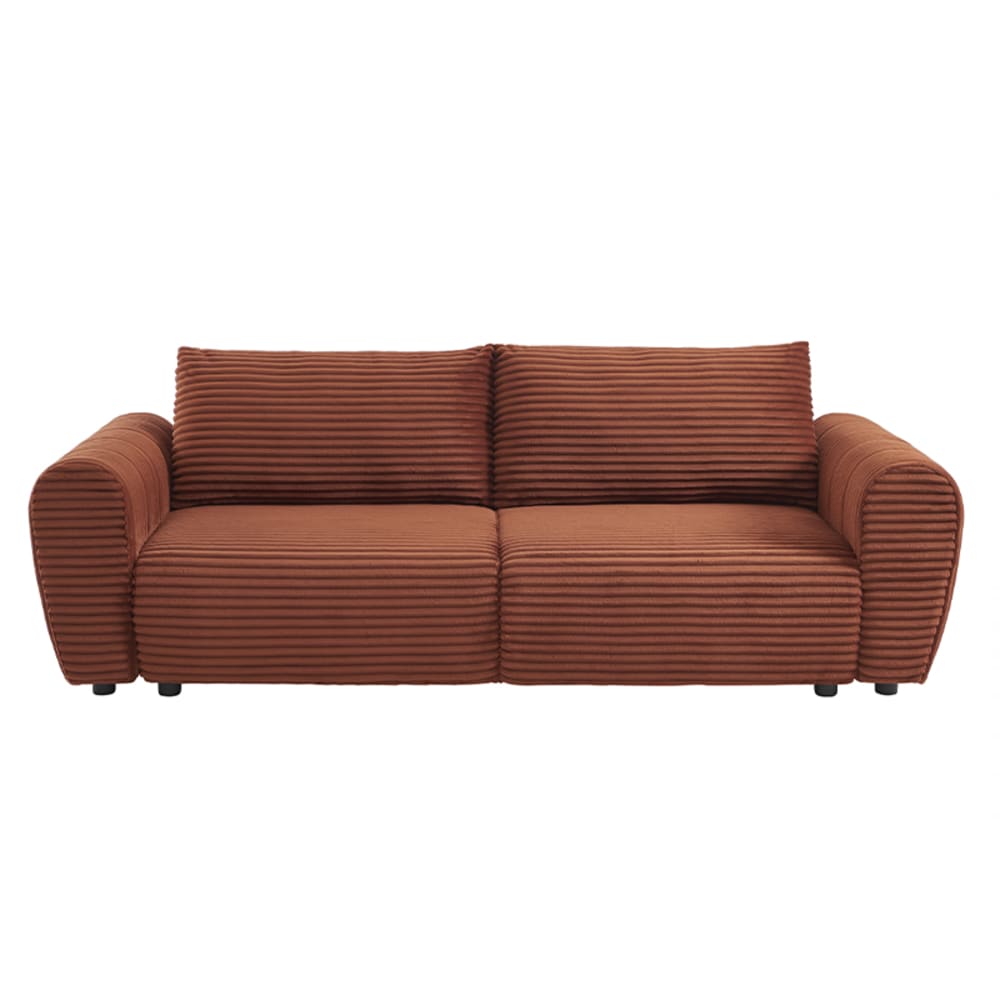 Canapé droit convertible en velours côtelé 3 places terracotta