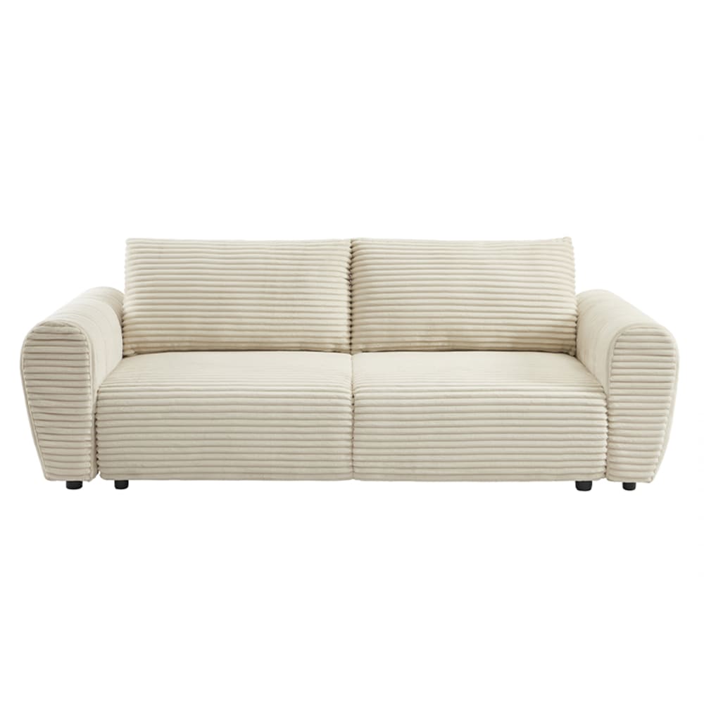 Canapé droit convertible en velours côtelé 3 places beige