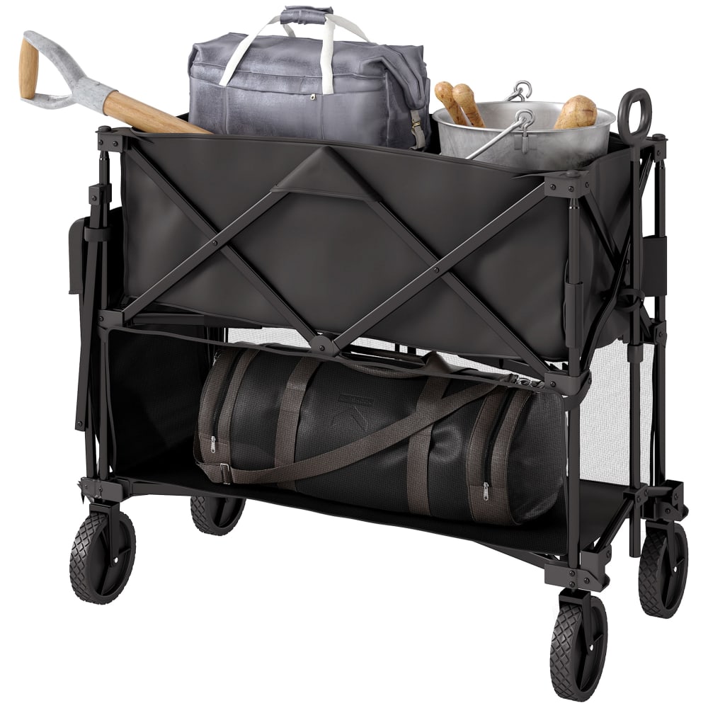 Chariot de jardin pliable 2 étages avec roues acier tissu Oxford noir