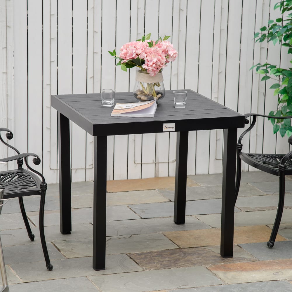 Table à manger de jardin carrée en aluminium noir