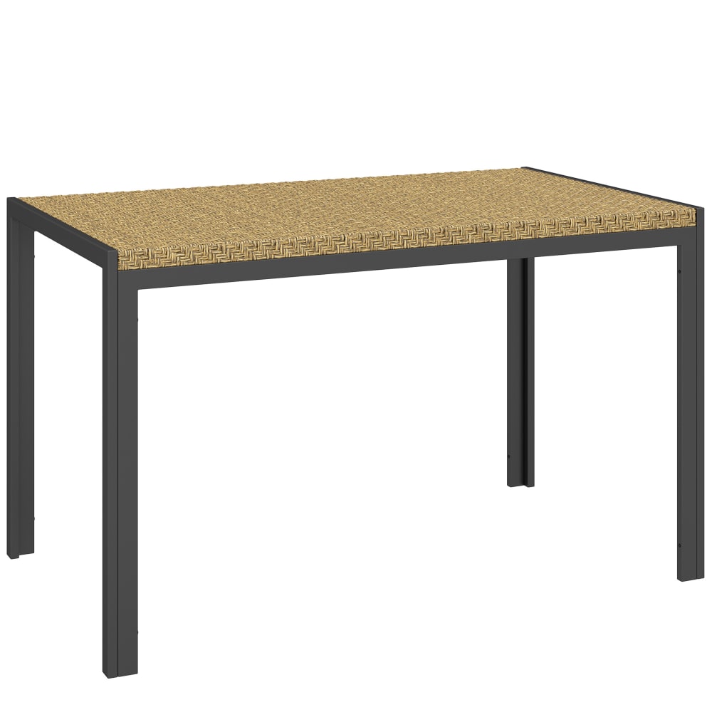 Table de jardin rectangulaire en acier plateau résine tressée beige