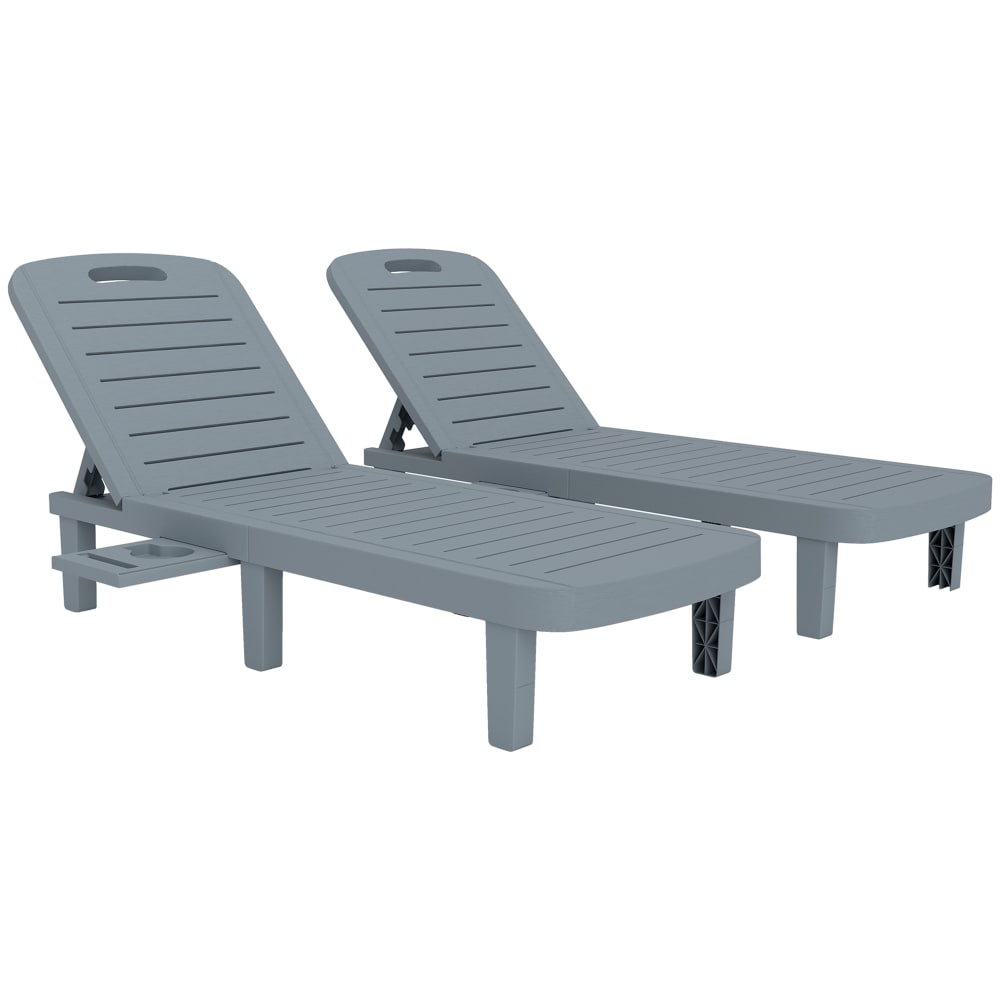 Lot de 2 bain de soleil plateaux rétractables surface effet bois gris