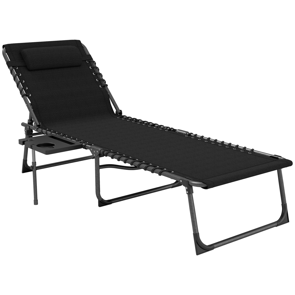 Bain de soleil chaise longue pliante avec plateau oxford 600d noir