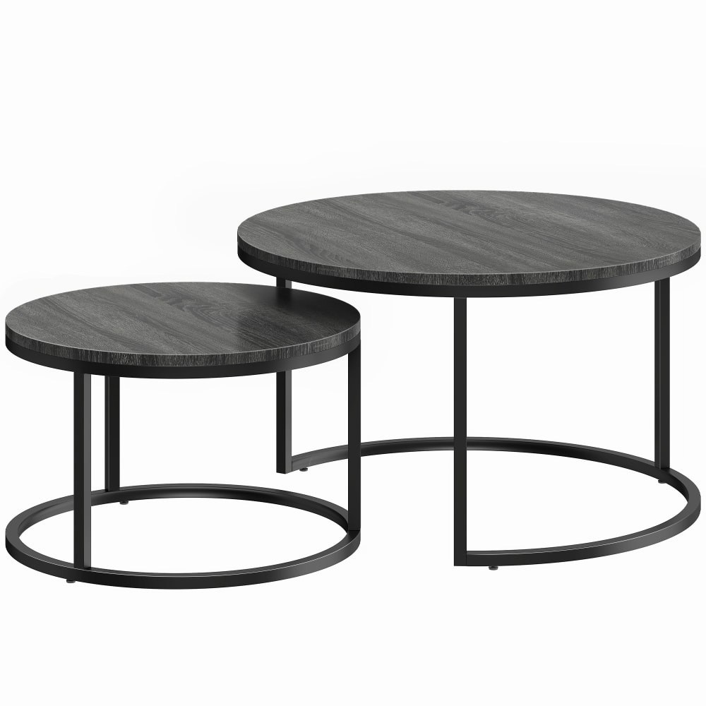 Tables gigognes rondes lot de 2 métal bois noir Tables gigognes rondes lot de 2 métal bois noir