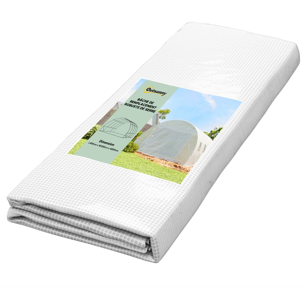 Bâche de rechange serre tunnel 4x3x2m anti-uv pe blanc